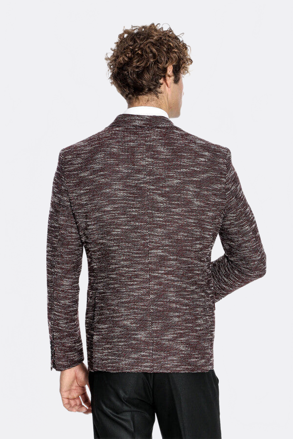 Men's Slim-Fit Burgundy Patterned Blazer — view 10