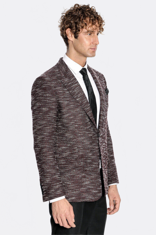 Men's Slim-Fit Burgundy Patterned Blazer — view 8