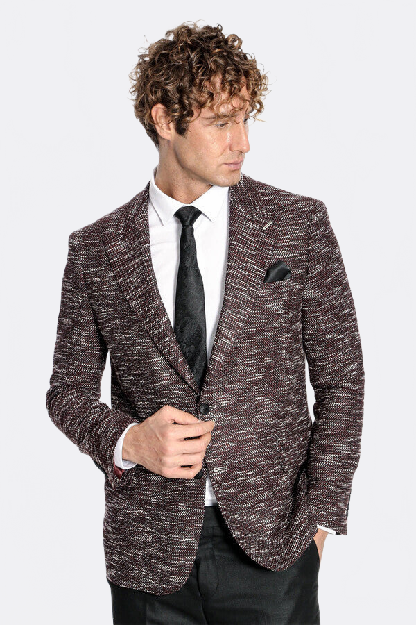 Men's Slim-Fit Burgundy Patterned Blazer — view 7