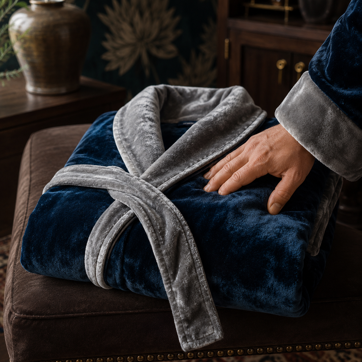 Men's plush shawl-collar robe, view 13