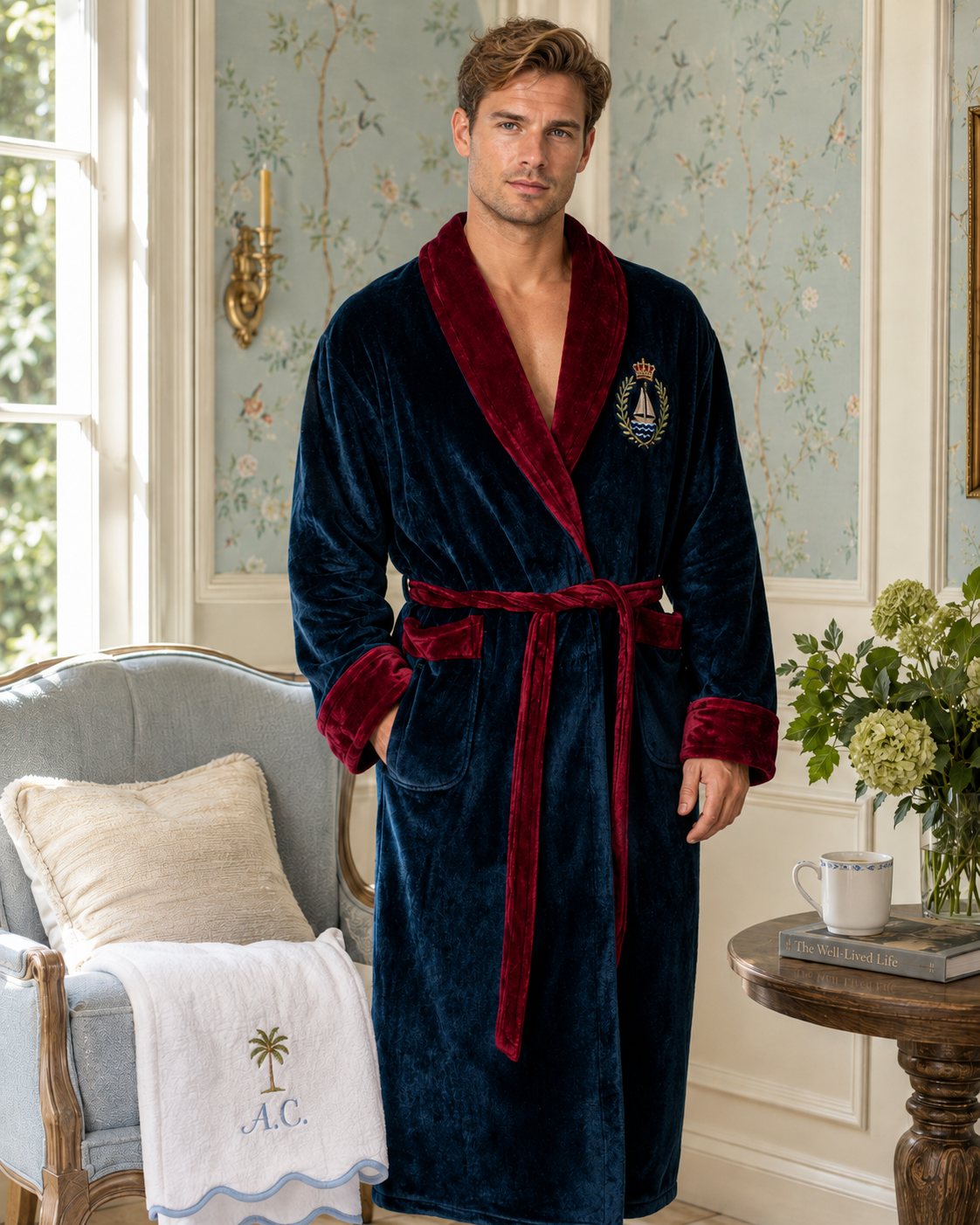 Men's plush robe, fabric close-up