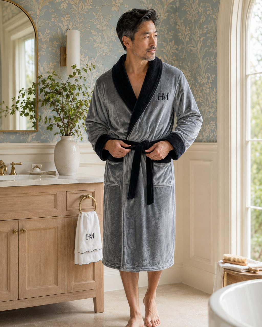 Men's plush robe, back view
