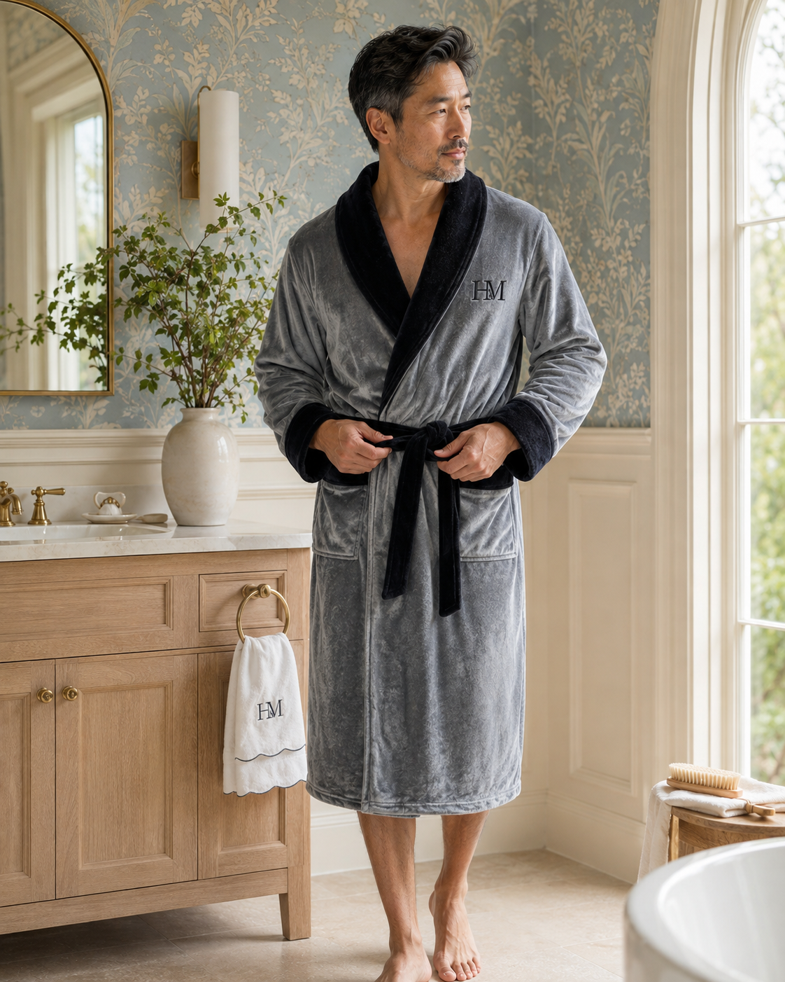 Men's plush robe, back view