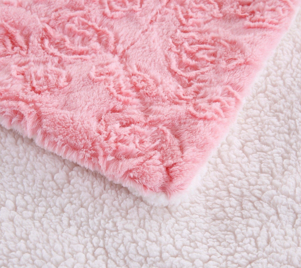 Rose Buds Sherpa Throw Blanket – Pink Floral, Reversible
