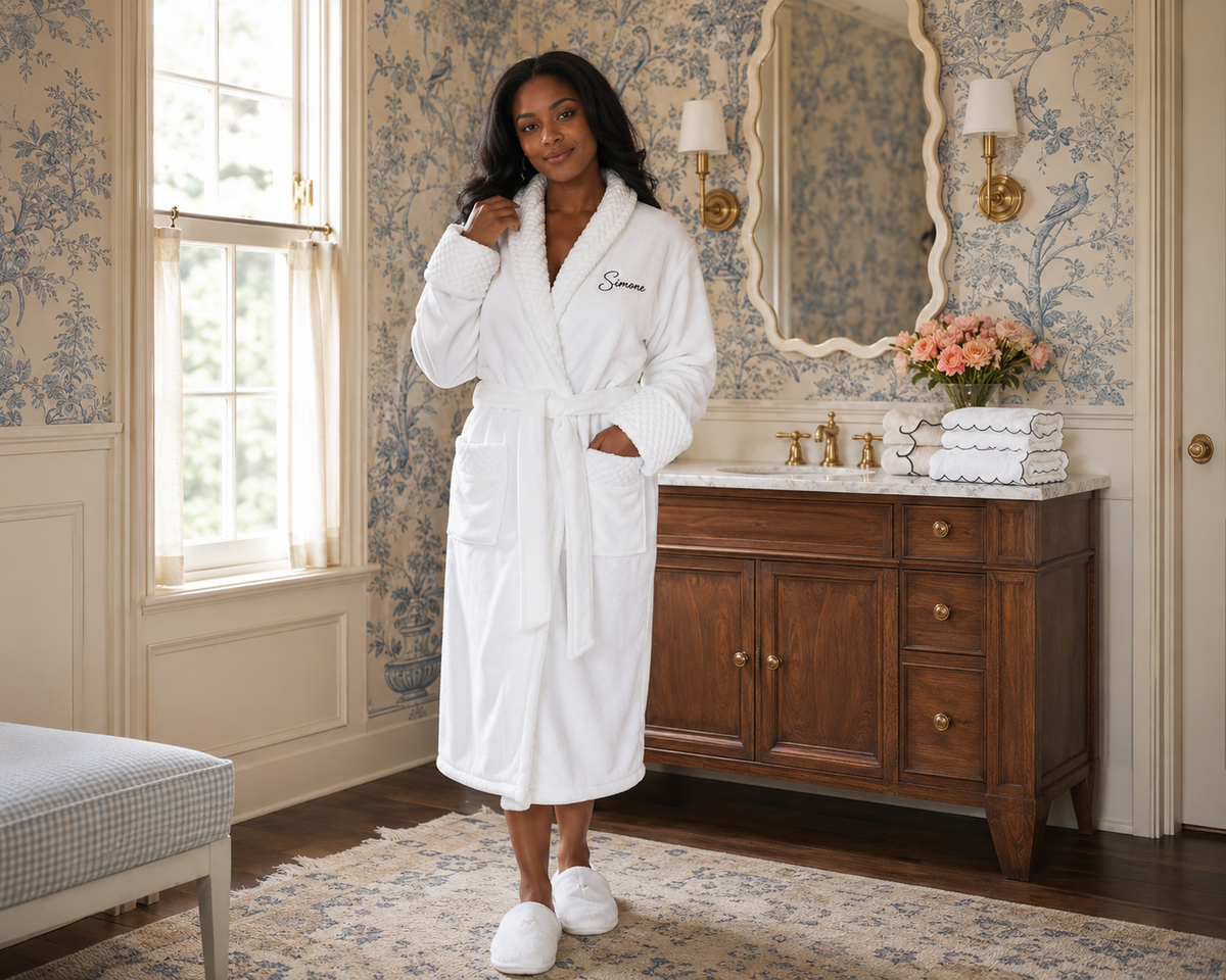 Women's plush robe, front view